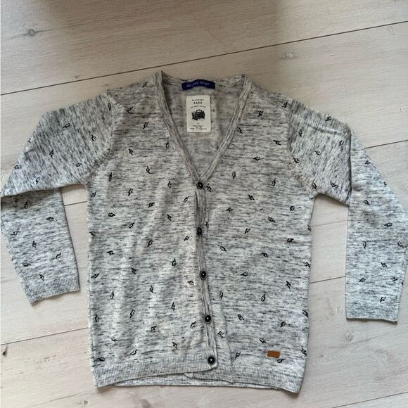 Zara gray marble knit cardigan button down with lightning bolts. Boys sz 7 - Picture 2 of 9